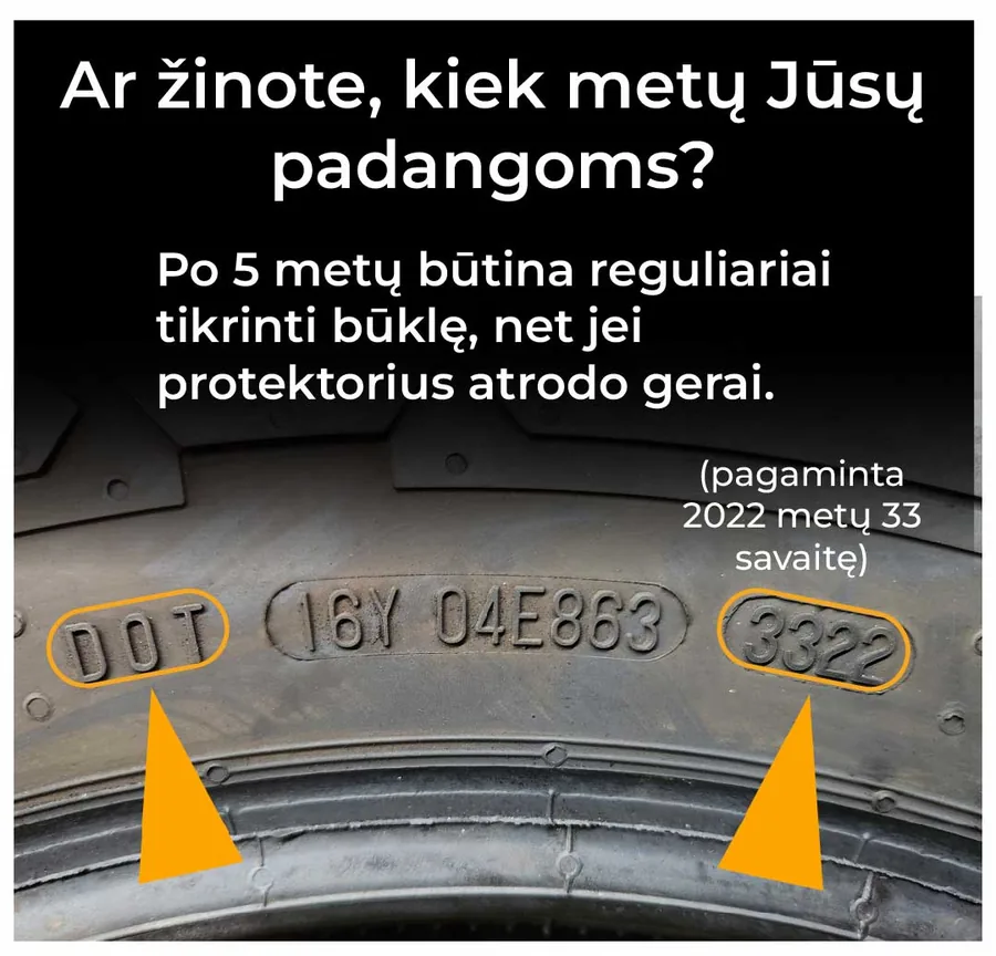 DOT kodas ant padangos – kaip nustatyti pagaminimo datą